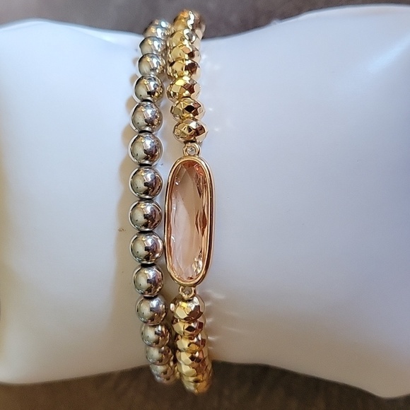 5/$25 Silver and Gold Acrylic Beaded Stretch Bracelets - Picture 2 of 6